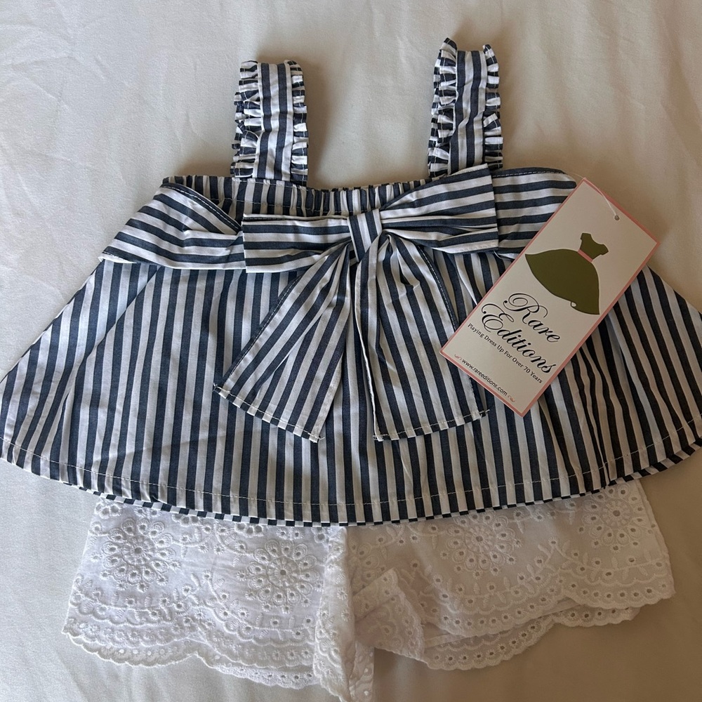 NWT Rare Editions Navy and White Striped Baby Set - 12M